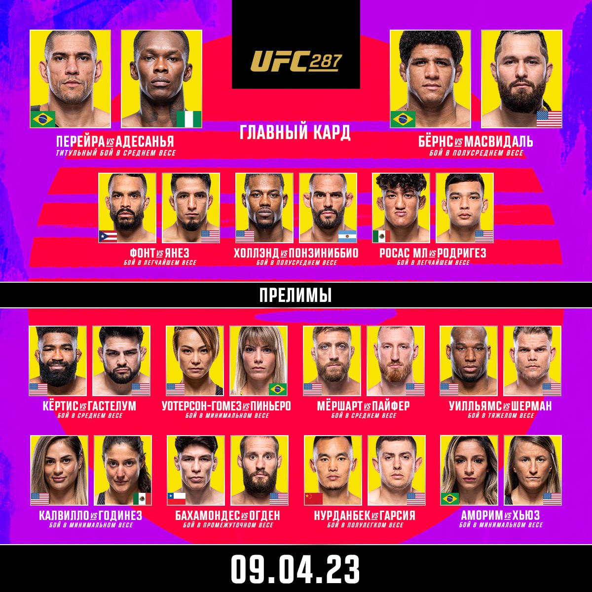 UFC 287 кард