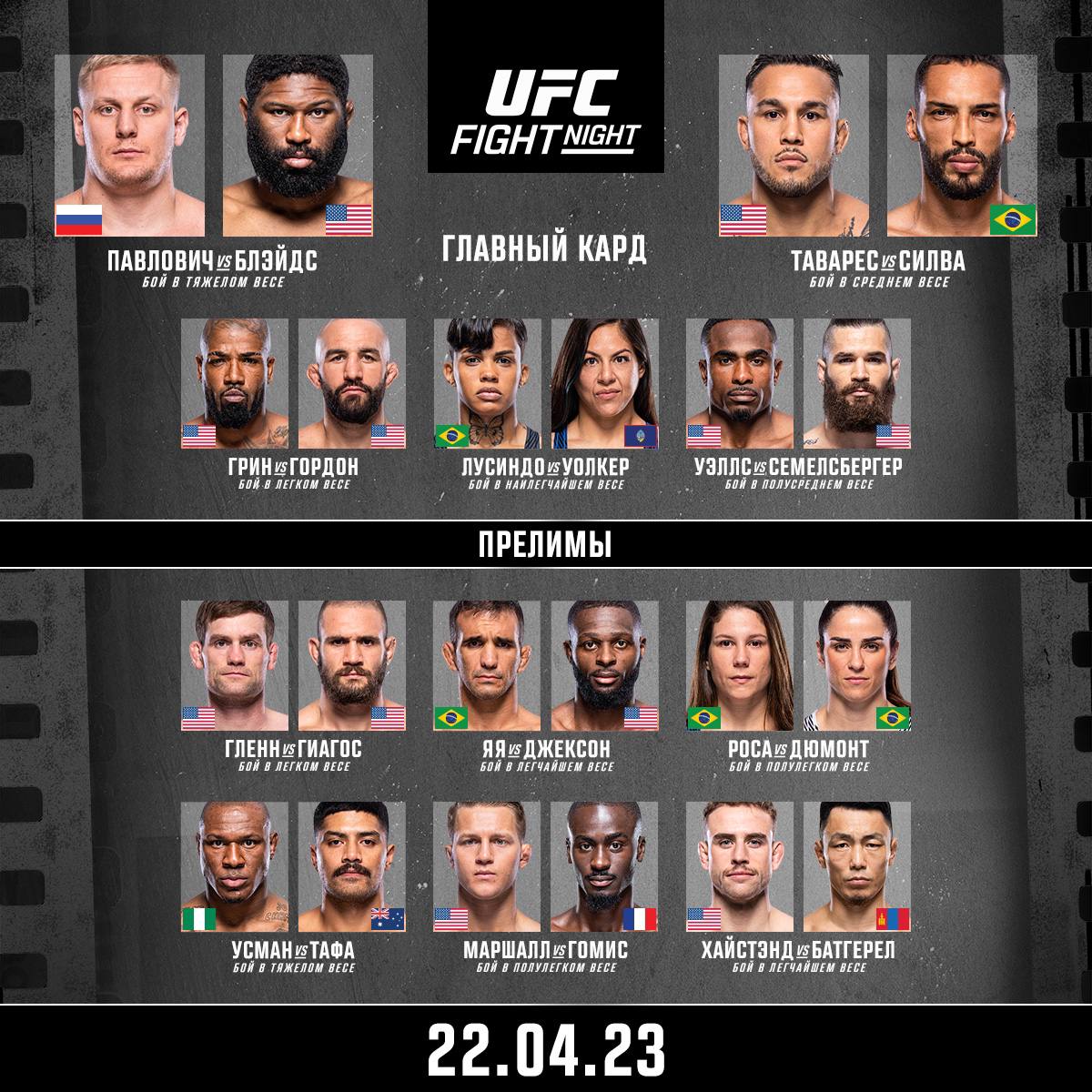 UFC Fight Night 222 кард